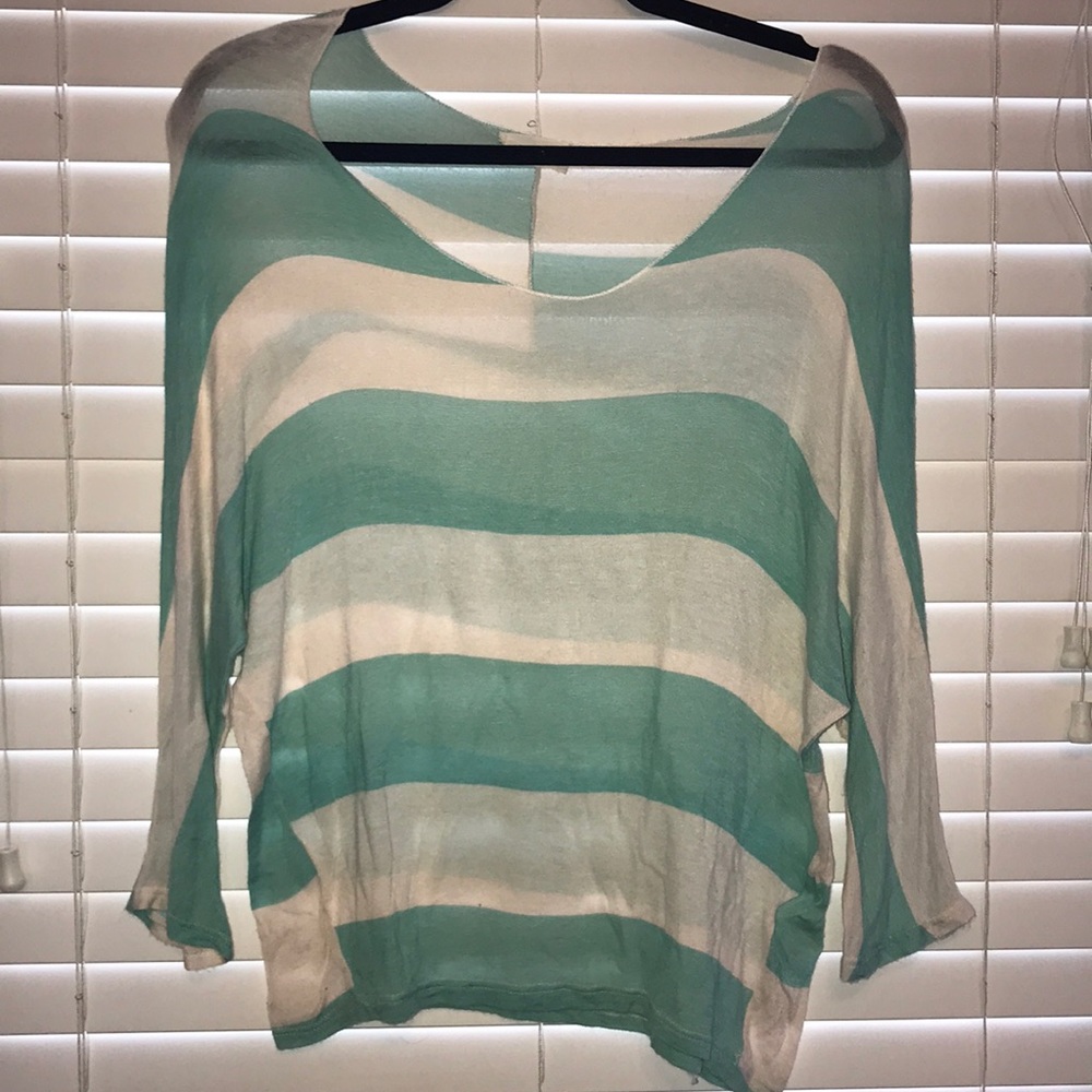 turquoise and creme stripped top